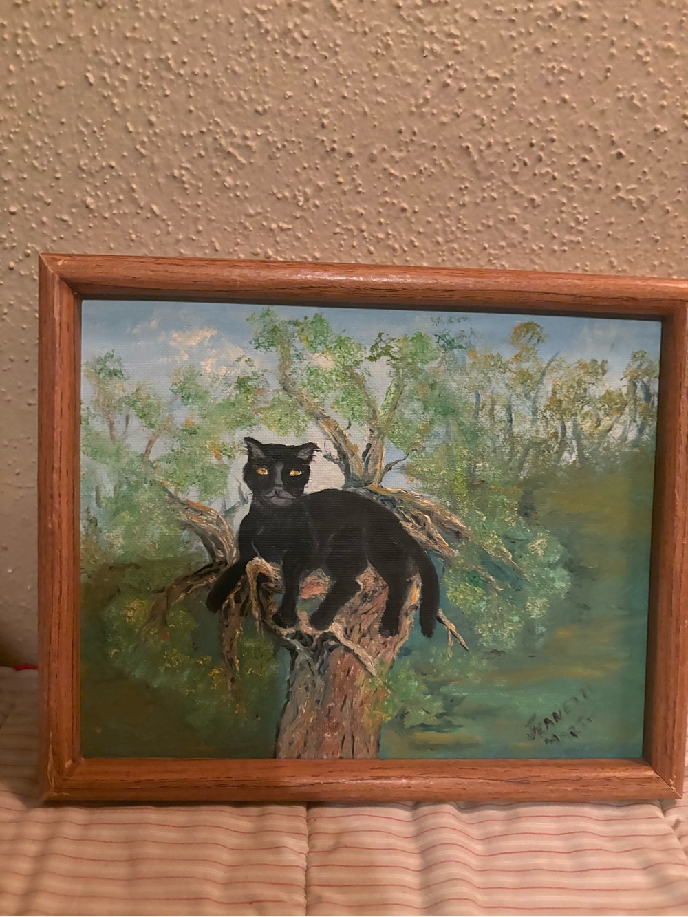 Original Oil Painting of a Black Cat Tree Art